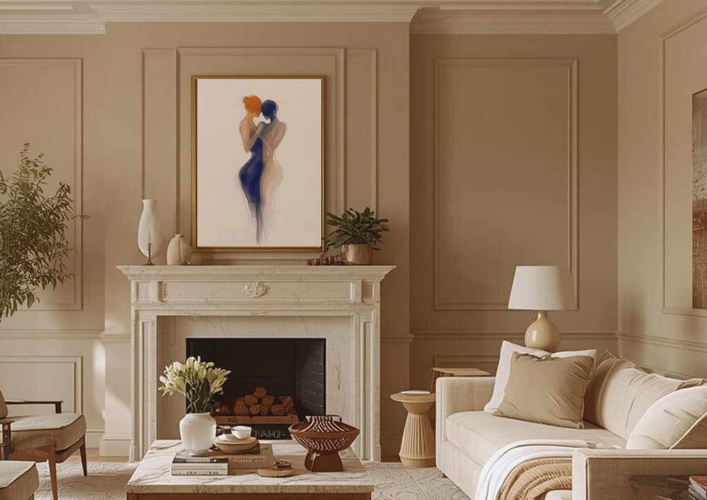 Art Abstrait Couple | style scandinave | Impression Digitale | Décoration Murale | style Moderne