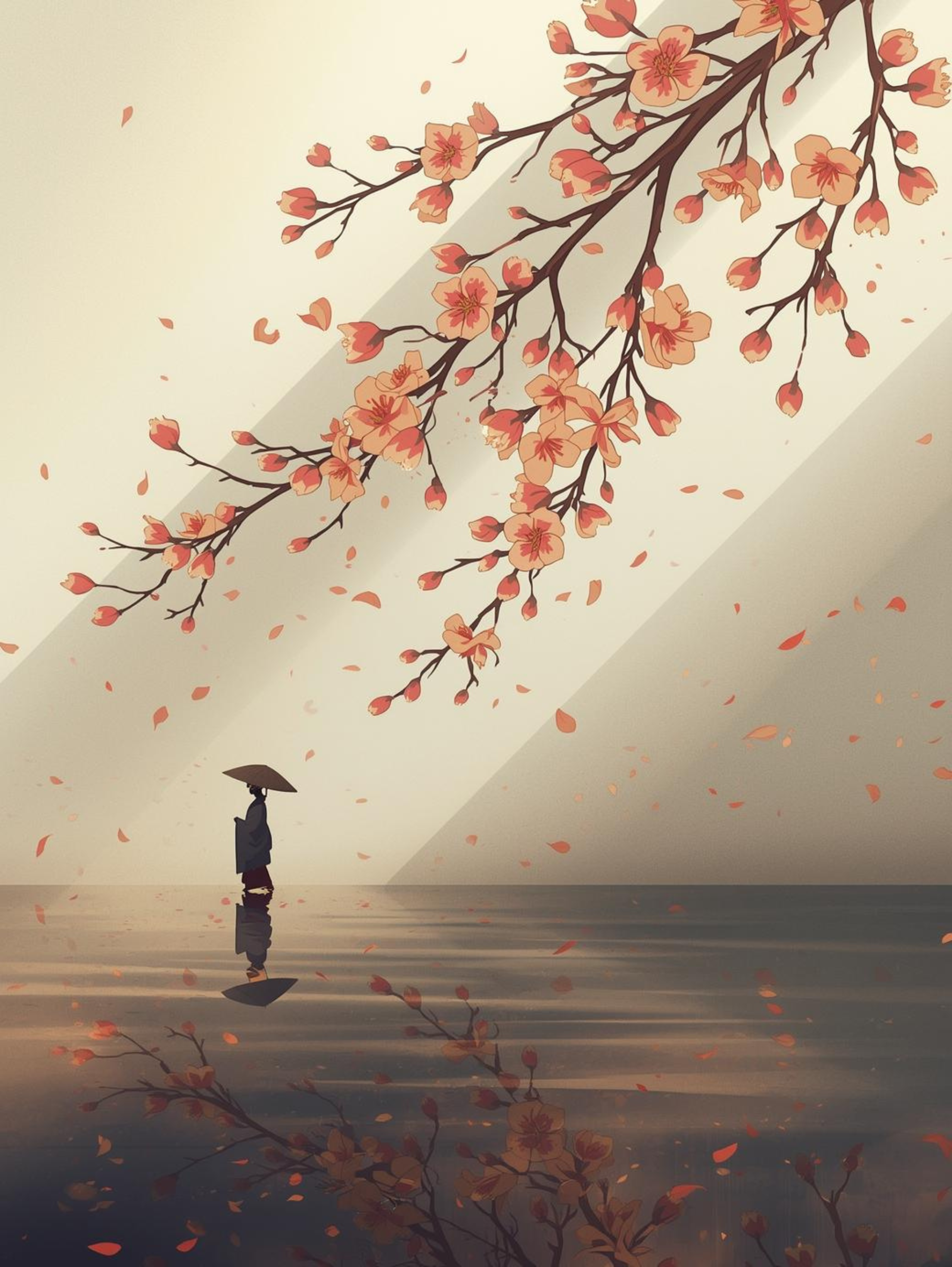 Japanese illustration - Digital download - Wall decoration - Asian zen landscape poster - Spring floral illustration - Sakura illustration