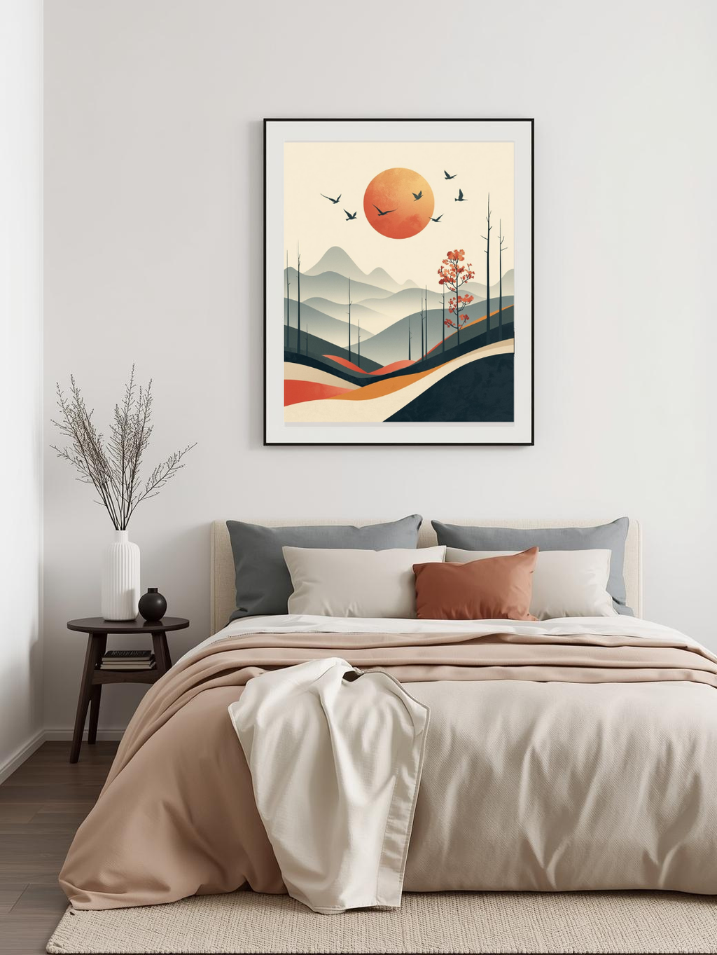 Japanese illustration - Digital download - Wall decoration - Asian zen landscape poster - Spring floral illustration - Sakura illustration