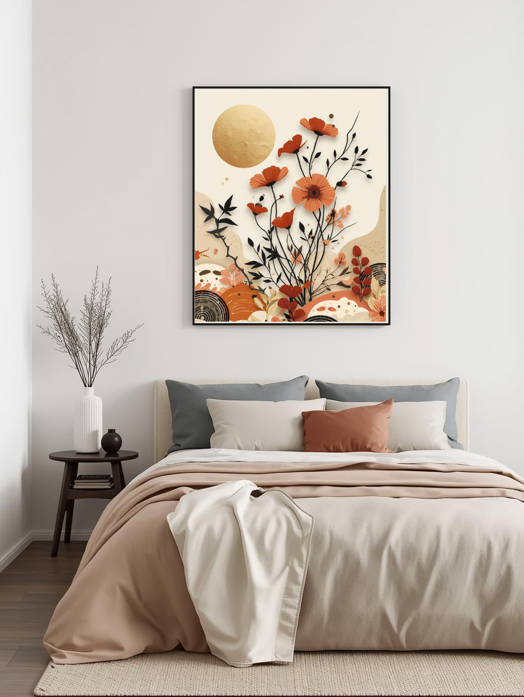 Abstract Floral Art Print - Modern Botanical - Digital Download - Neutral Beige Wall Decor - Contemporary Flower Poster