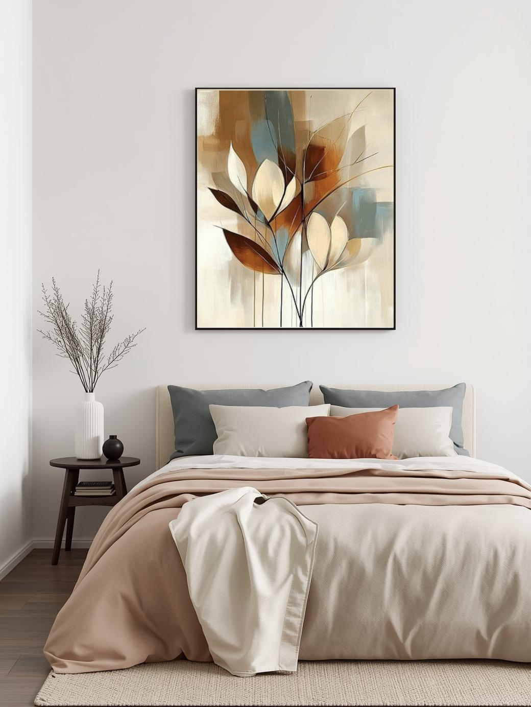 Abstract Floral Art Print - Modern Botanical - Digital Download - Neutral Beige Wall Decor - Contemporary Flower Poster