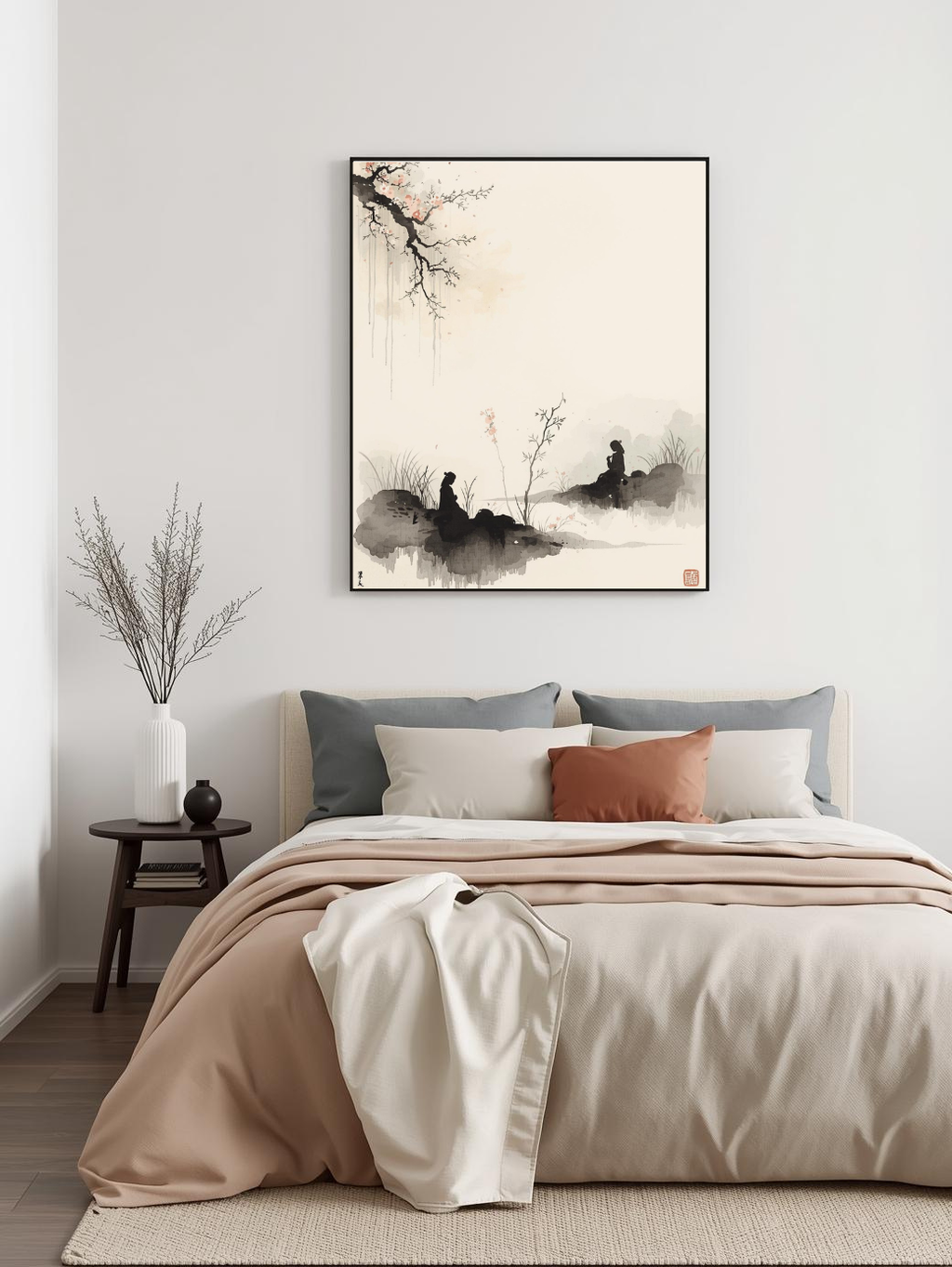 Japanese illustration - Digital download - Wall decoration - Asian zen landscape poster - Spring floral illustration - Sakura illustration