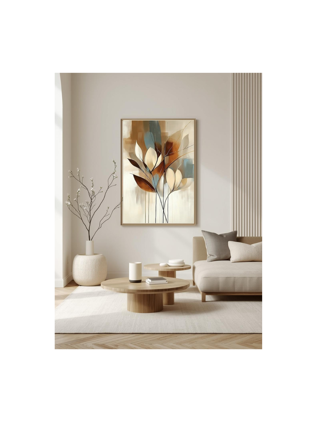 Abstract Floral Art Print - Modern Botanical - Digital Download - Neutral Beige Wall Decor - Contemporary Flower Poster