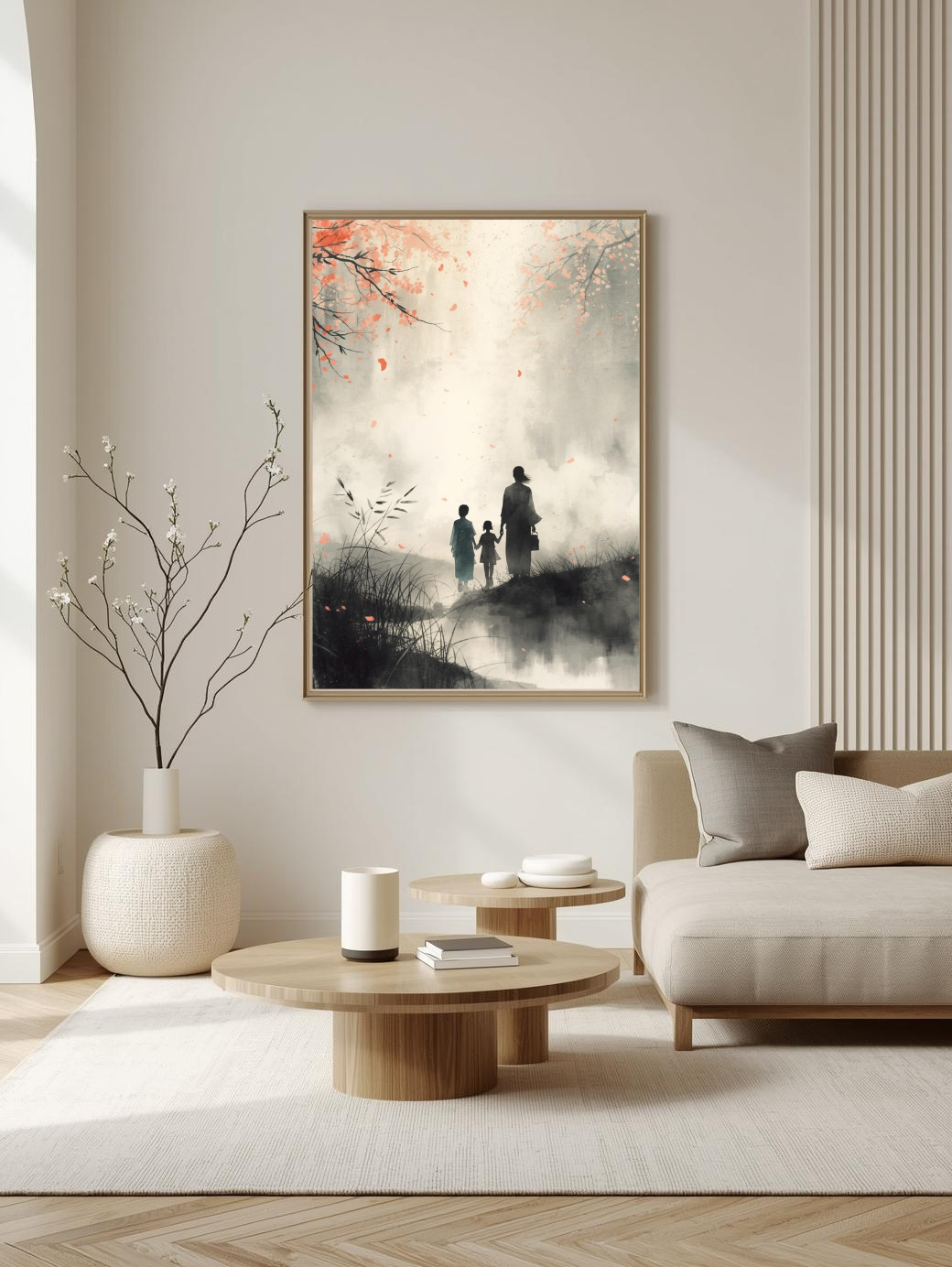 Japanese illustration - Digital download - Wall decoration - Asian zen landscape poster - Spring floral illustration - Sakura illustration