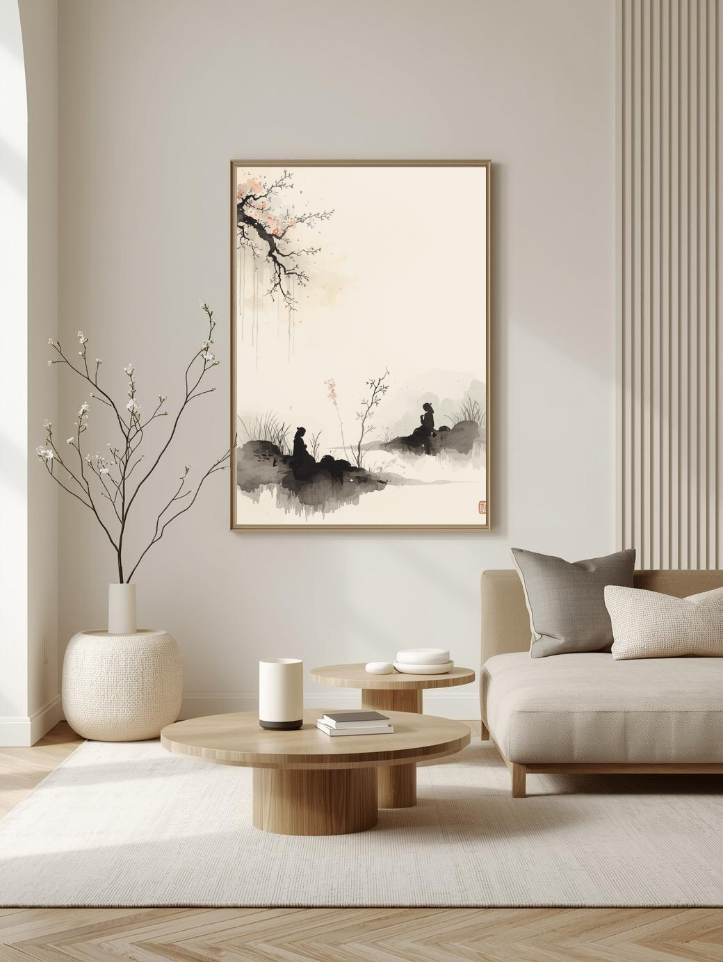 Japanese illustration - Digital download - Wall decoration - Asian zen landscape poster - Spring floral illustration - Sakura illustration