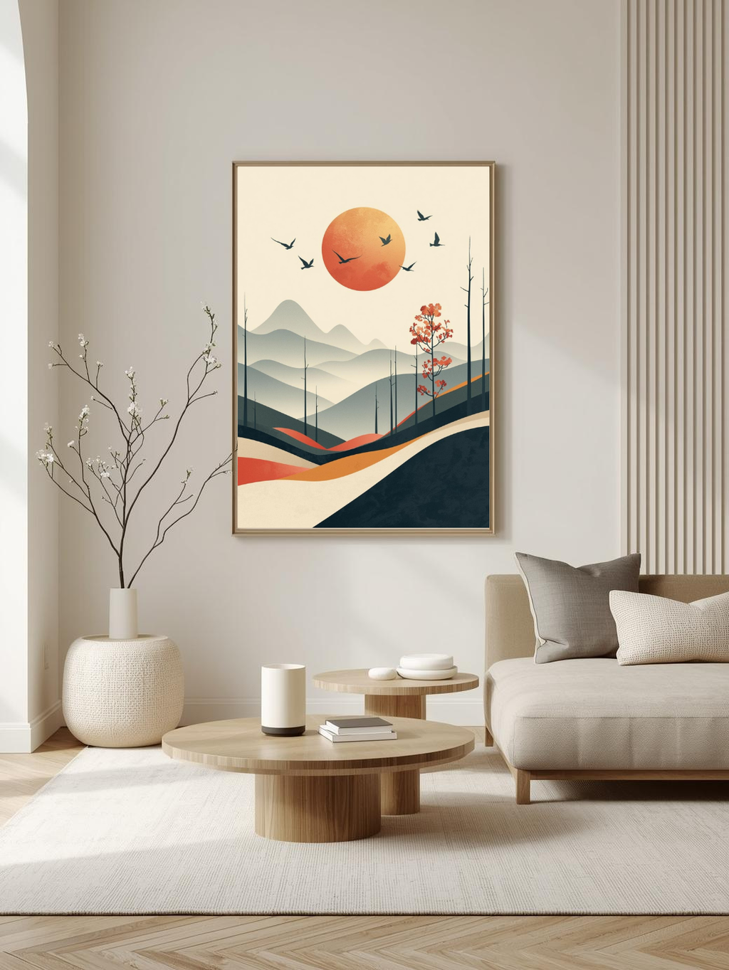 Japanese illustration - Digital download - Wall decoration - Asian zen landscape poster - Spring floral illustration - Sakura illustration