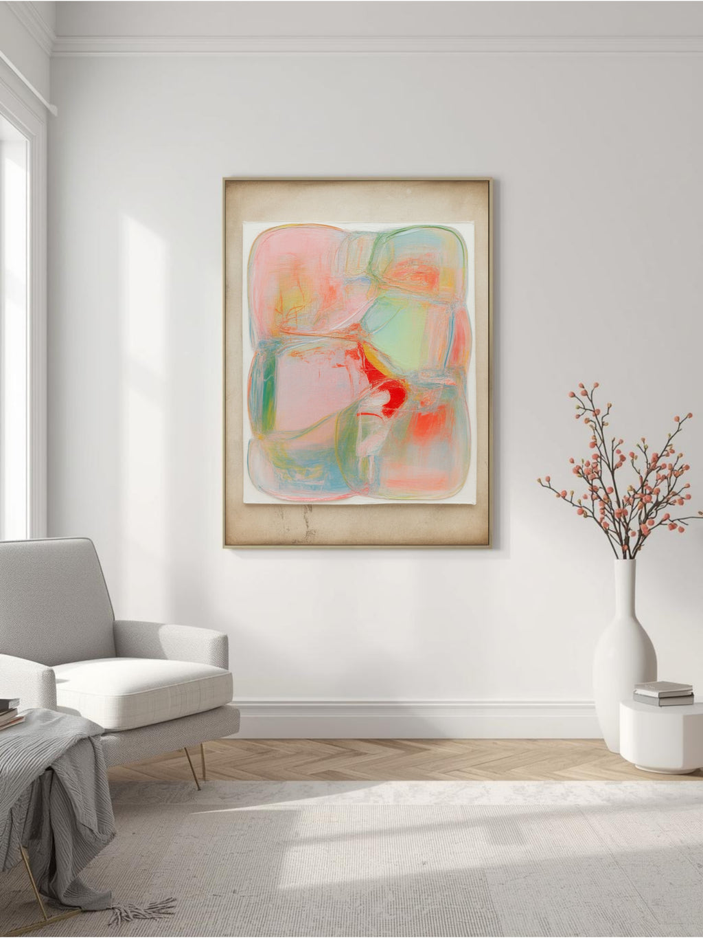 Abstract Pastel Art Print - Digital Print Modern Pink Green Painting - Contemporary Wall Decor Poster