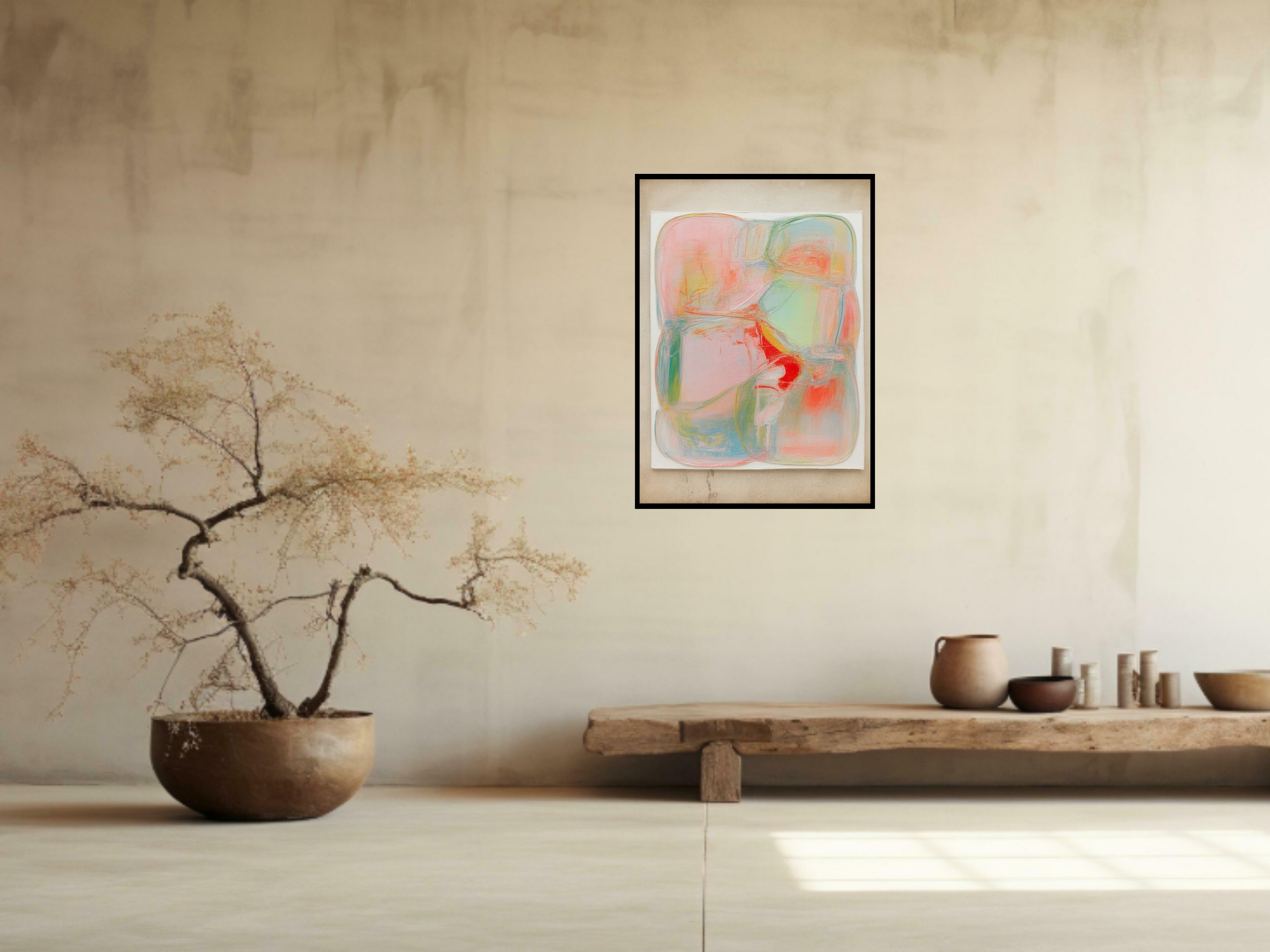 Abstract Pastel Art Print - Digital Print Modern Pink Green Painting - Contemporary Wall Decor Poster