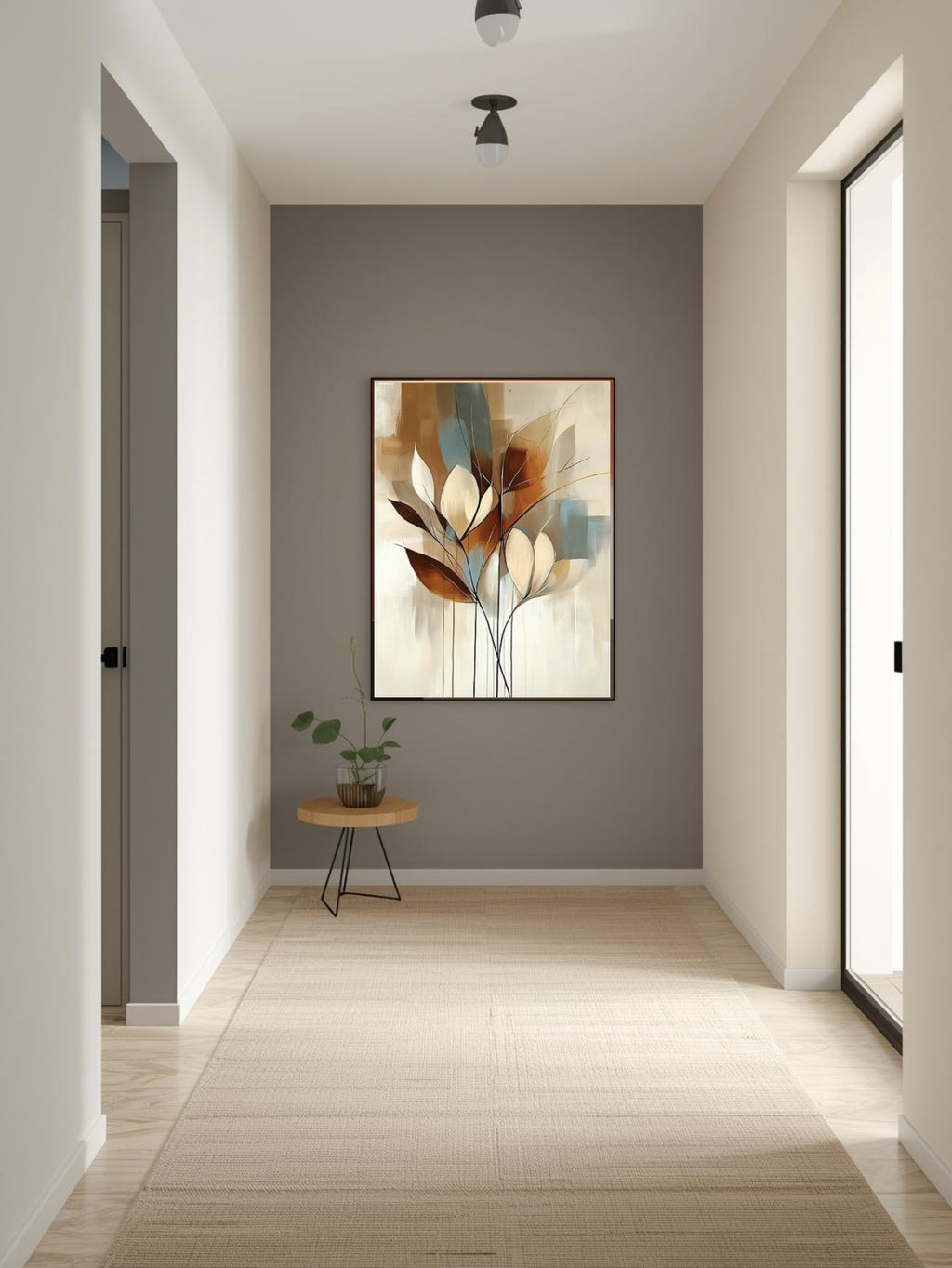 Abstract Floral Art Print - Modern Botanical - Digital Download - Neutral Beige Wall Decor - Contemporary Flower Poster