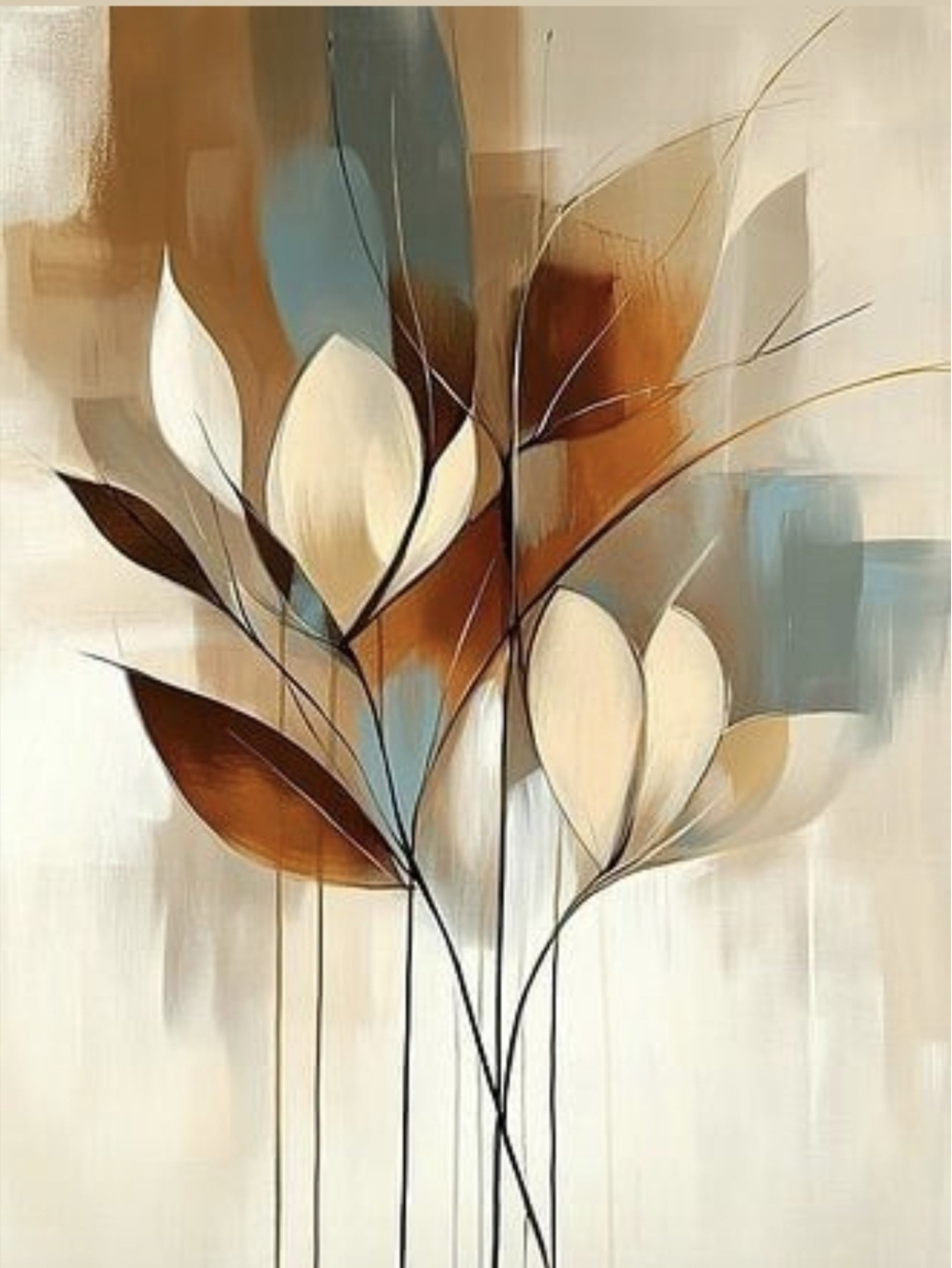 Abstract Floral Art Print - Modern Botanical - Digital Download - Neutral Beige Wall Decor - Contemporary Flower Poster