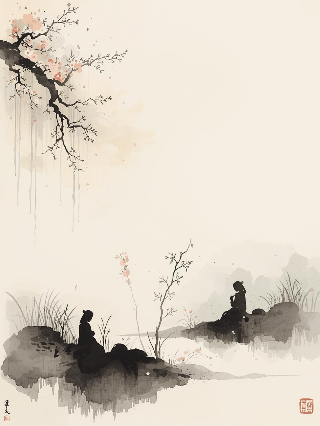 Japanese illustration - Digital download - Wall decoration - Asian zen landscape poster - Spring floral illustration - Sakura illustration