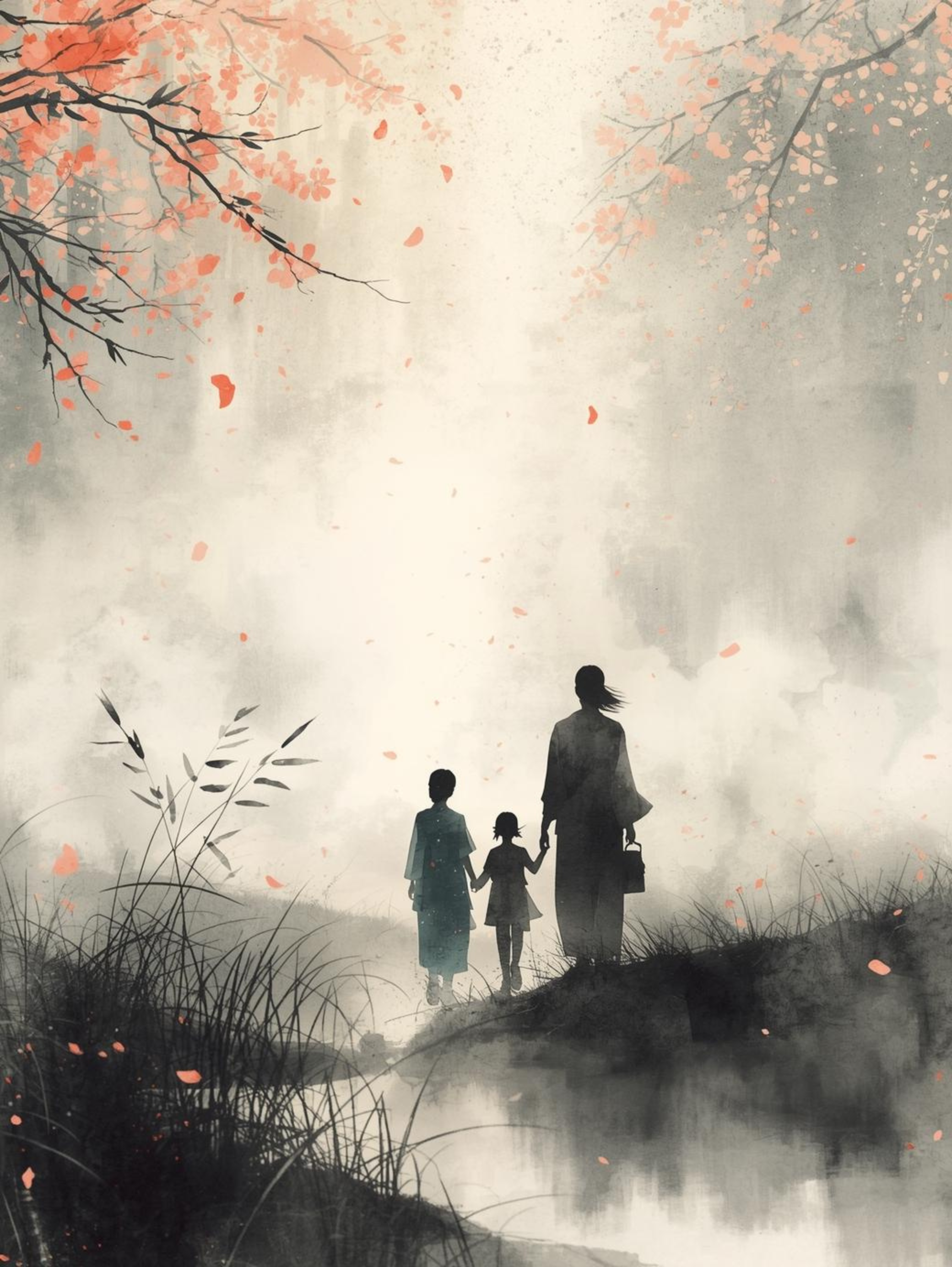 Japanese illustration - Digital download - Wall decoration - Asian zen landscape poster - Spring floral illustration - Sakura illustration