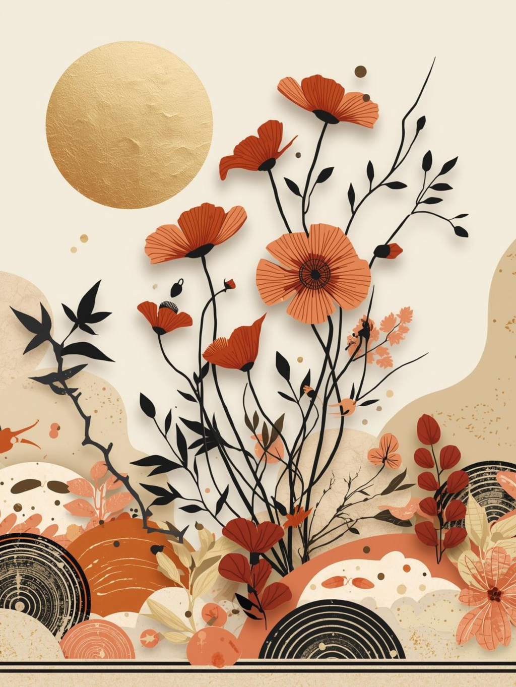 Abstract Floral Art Print - Modern Botanical - Digital Download - Neutral Beige Wall Decor - Contemporary Flower Poster