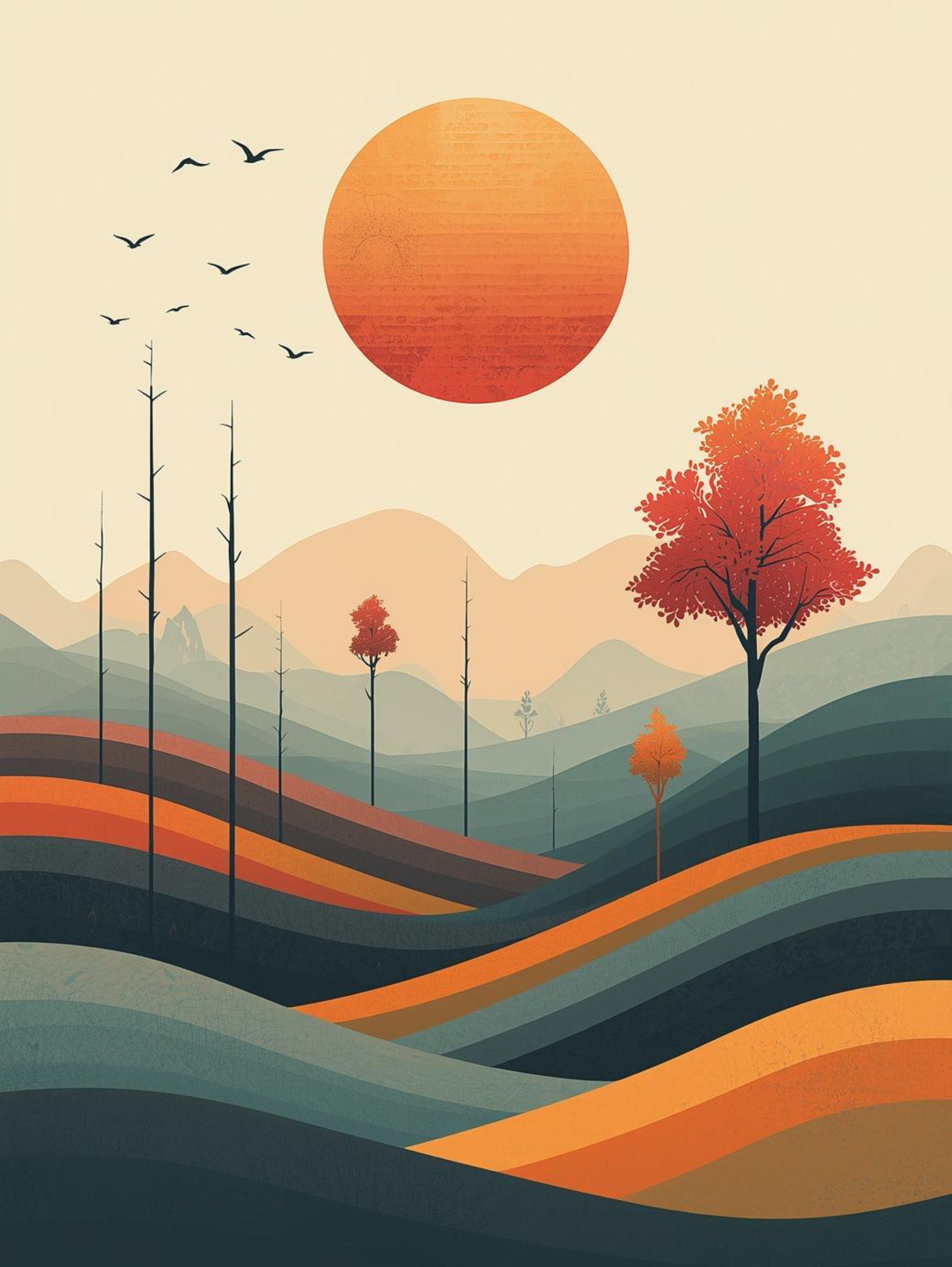 Japanese illustration - Digital download - Wall decoration - Asian zen landscape poster - Spring floral illustration - Sakura illustration