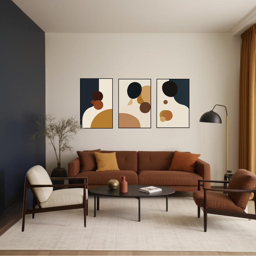 Lot de 3 Affiches Abstraites | Boho Chic | Impression Digitale | Formes Géométriques | Décoration Murale Neutre & Terracotta