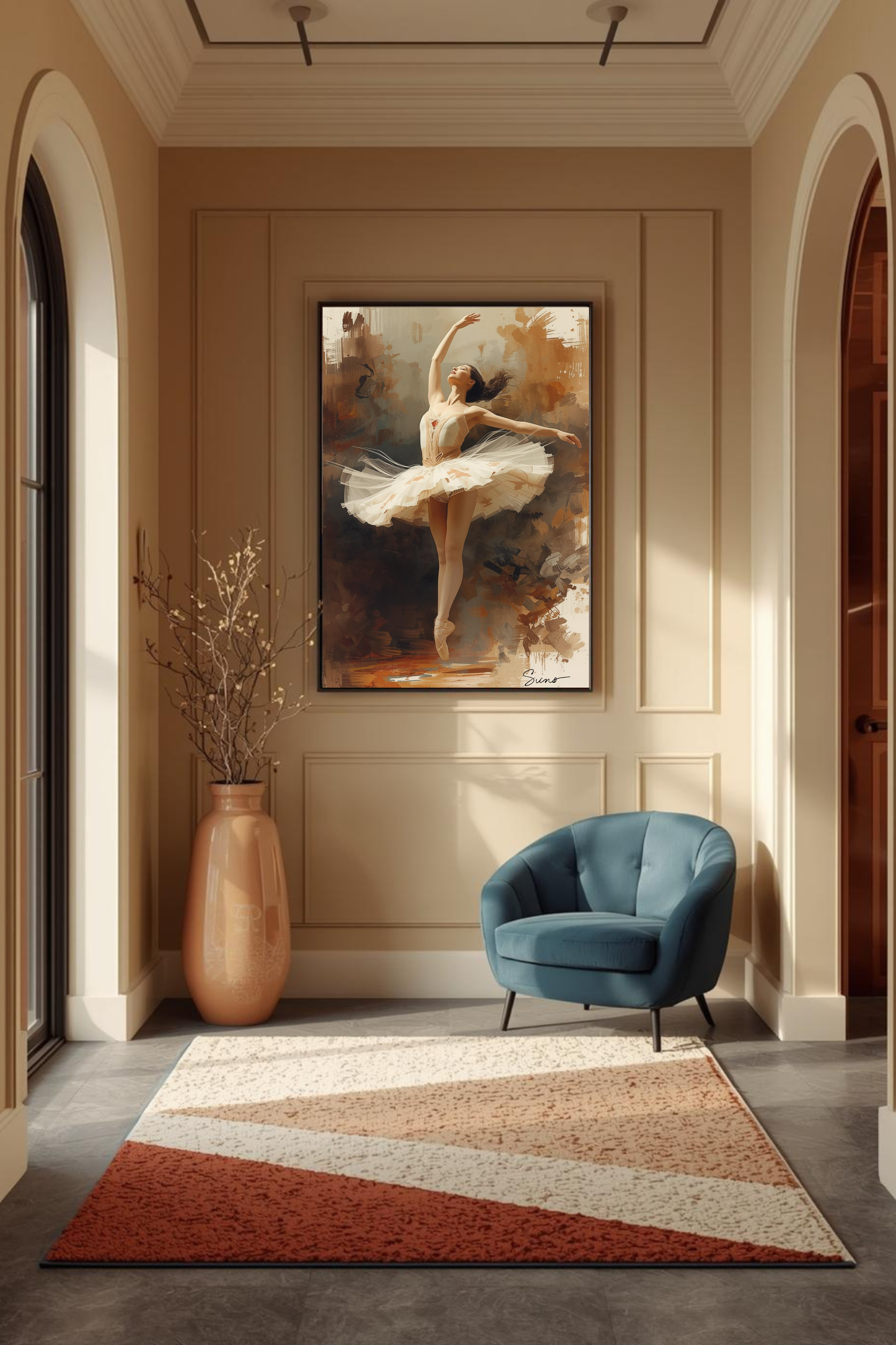 Ballet Wall Art Print Digital Download | Ballerina Poster | Dance Studio Decor | Beige Neutral Dancer Painting Canvas