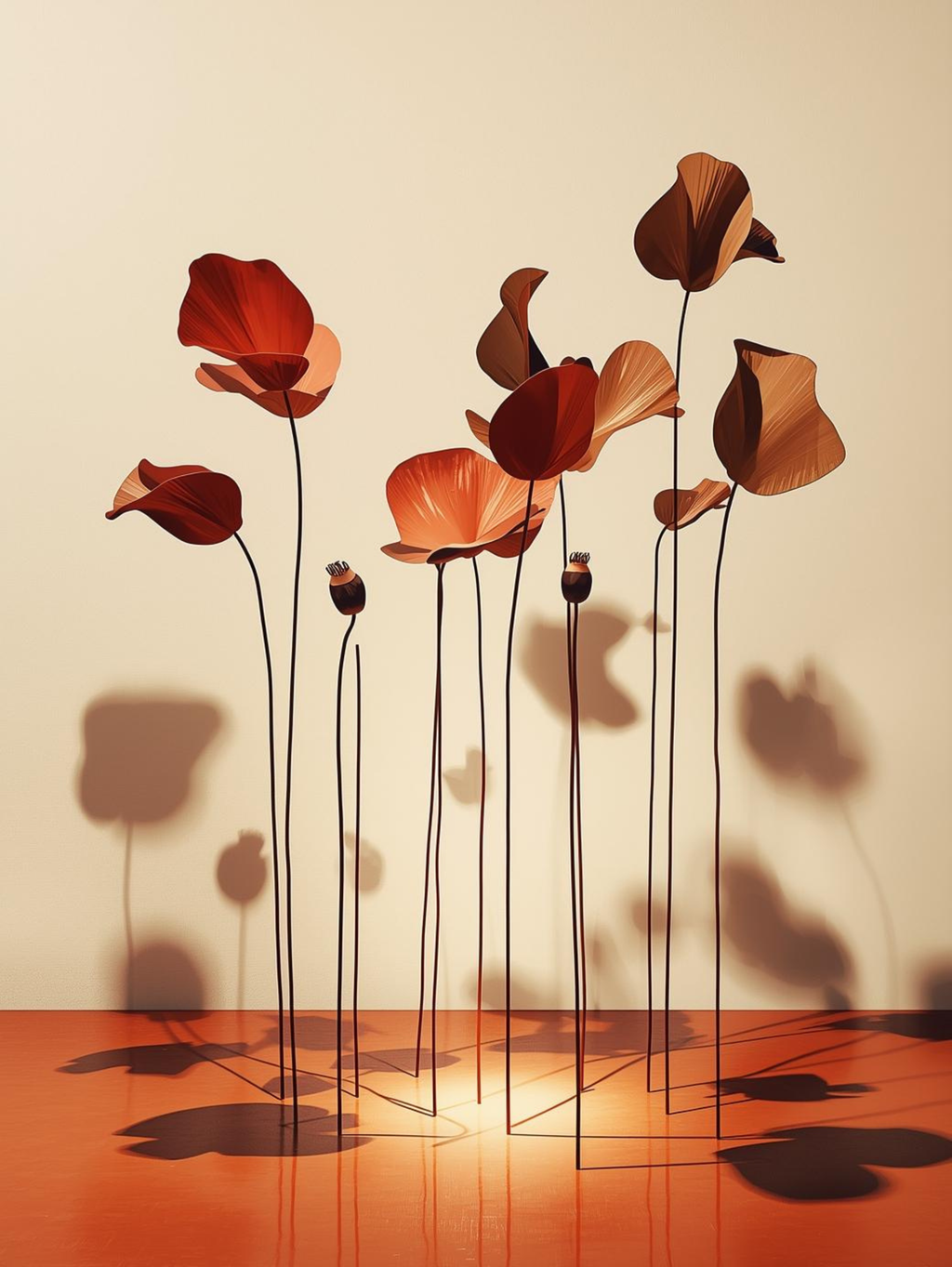 Art Abstrait Floral | Décoration Murale Fleurs Orange Beige | Œuvre Numérique Téléchargeable