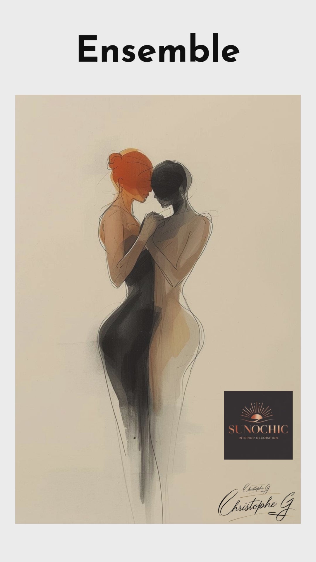 Art Abstrait Couple | style scandinave | Impression Digitale | Décoration Murale | style Moderne